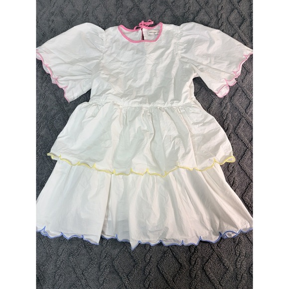 English Factory Dresses & Skirts - English Factory Women's White Solid Round Neck Puff Sleeve Midi A-Line Dress M